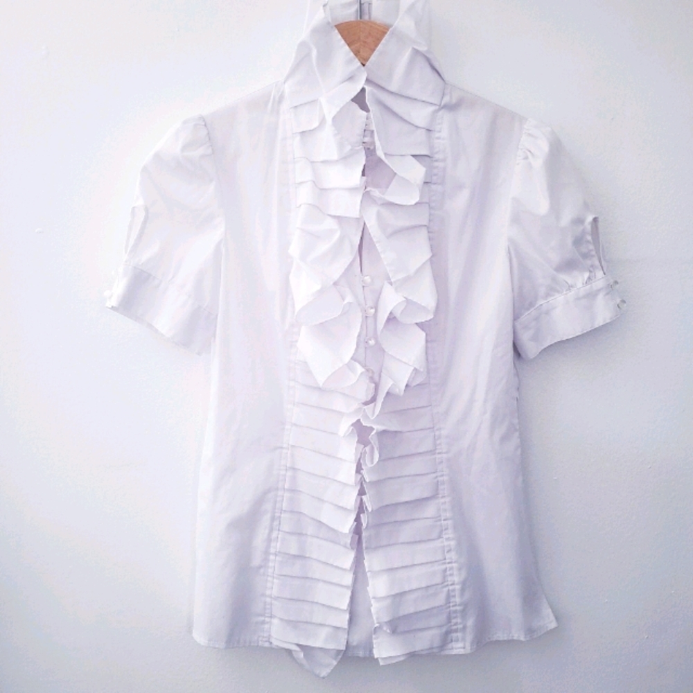 Small ruffle collar button up work business top